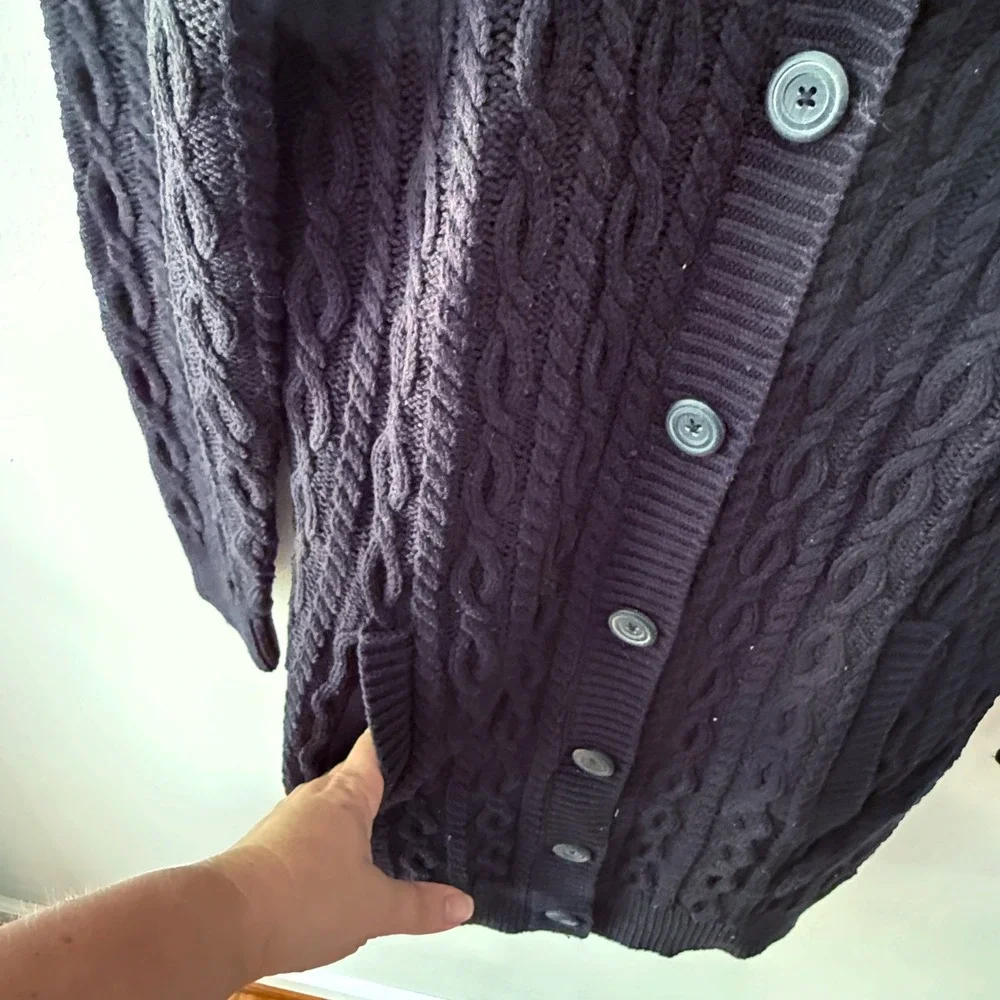 Denim & Co Cardigan Sweater Womens Medium Black Cable Knit Longline Fisherman